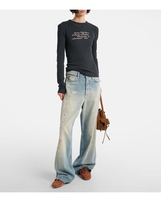 Acne Blue Logo Printed Cotton-Blend T-Shirt