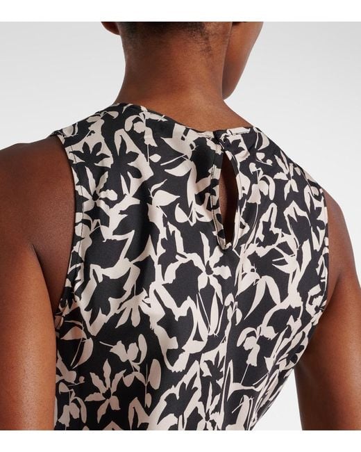 Asceno White Valencia Printed Silk Twill Maxi Dress