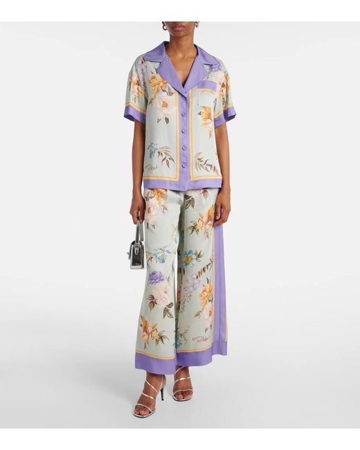 Self-Portrait Multicolor Floral Twill Palazzo Pants