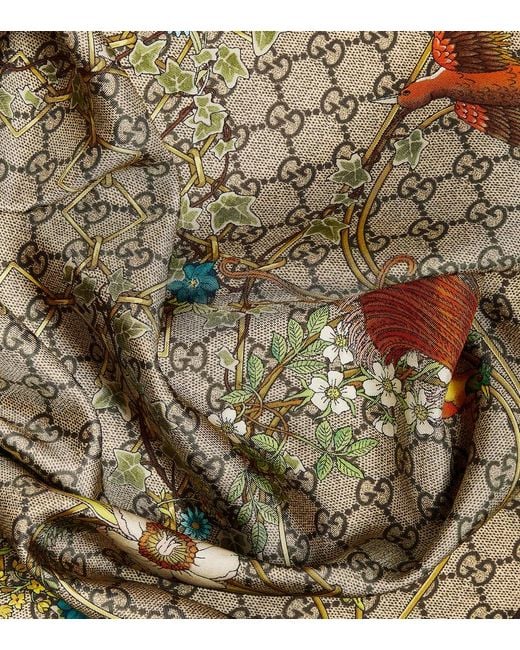 Gucci Brown Vierecktuch Aus Seidentwill Mit Print