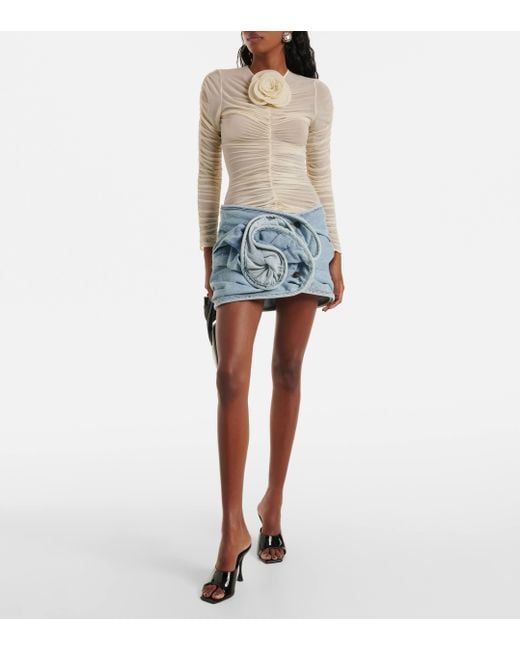 Magda Butrym Blue Floral-Applique Denim Miniskirt