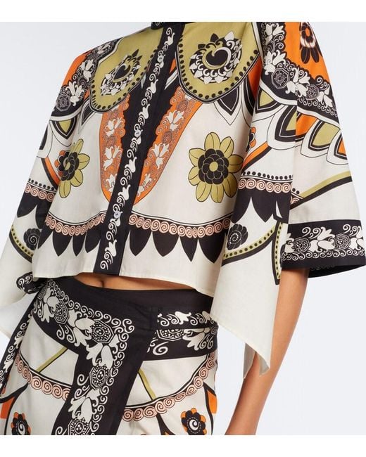 LaDoubleJ Multicolor Foulard Printed Cropped Cotton Shirt