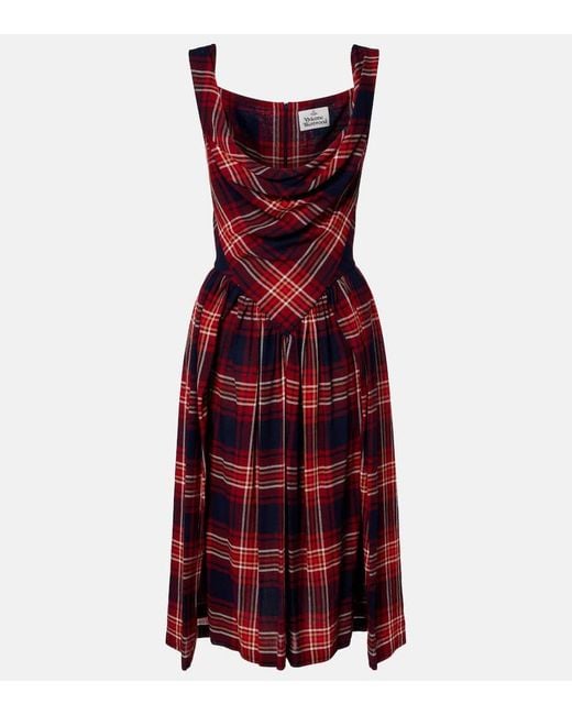 Vivienne Westwood Red Sunday Tartan Draped Bustier Dress