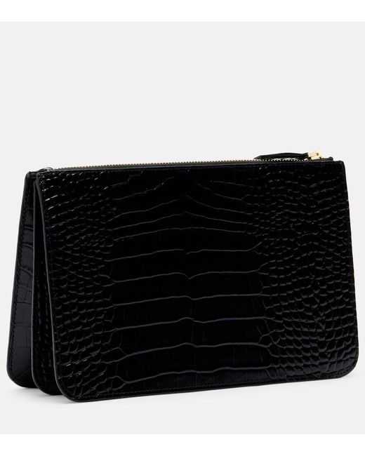 Totême Black Threefold Croc-Effect Leather Clutch
