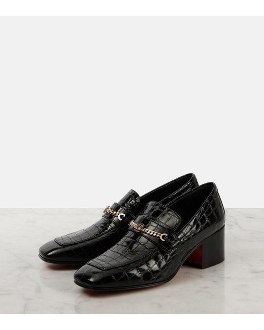 Christian Louboutin Black Mj Moc Croc-Effect Leather Loafers