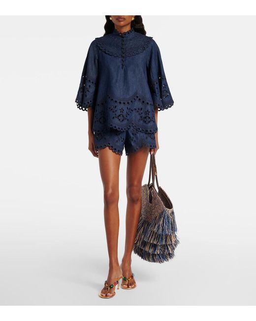Zimmermann Blue Mahon Broderie Anglaise Denim Shorts