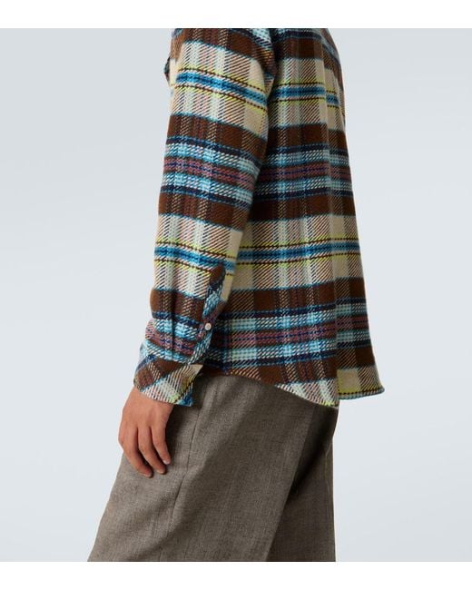 God's True Cashmere Blue Plaid Cashmere Shirt With Sunstone for men