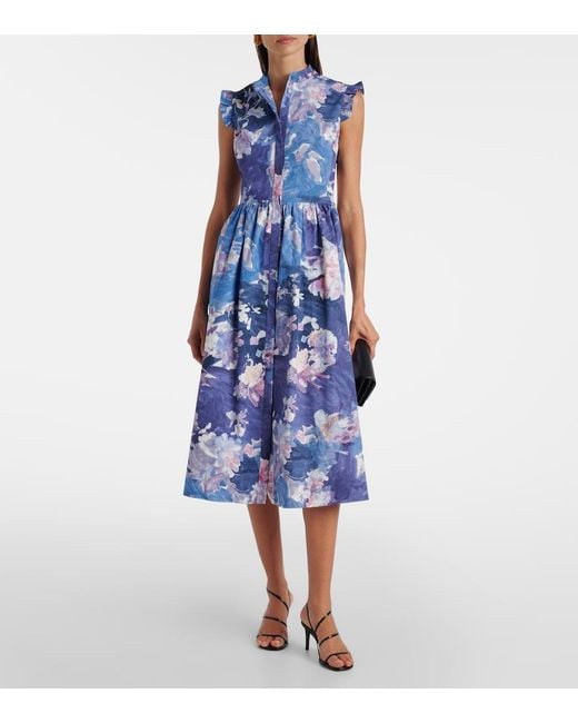 Erdem Blue Flared Floral Midi Dress