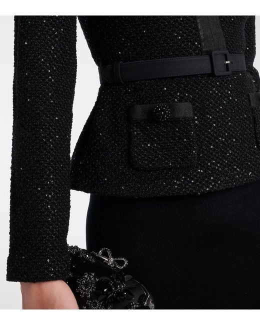 Self-Portrait Black Sequined Peplum Midi Dress