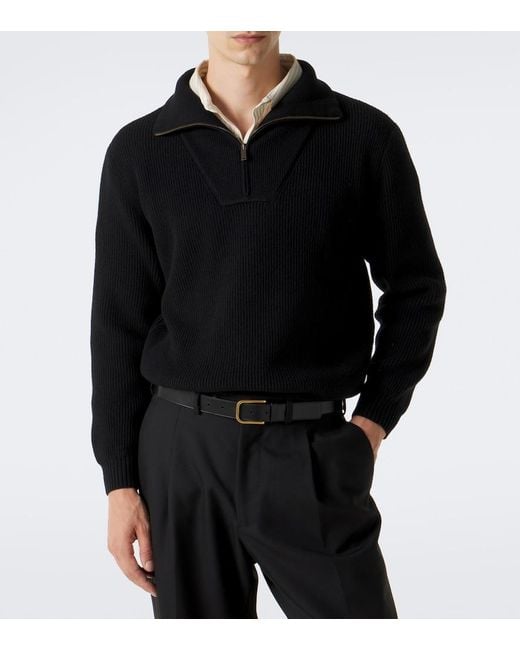 Saint Laurent Black Wool Half-Zip Sweater for men