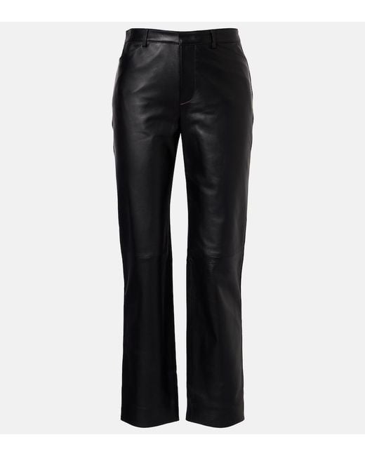 Vince Black Leather Cropped Straight Pants
