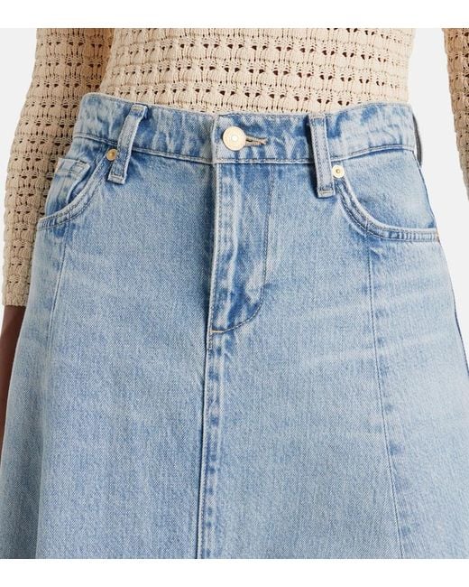 7 For All Mankind Blue Drama High-Rise Cotton Denim Maxi Skirt