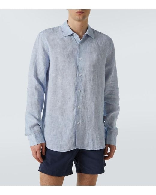 Orlebar Brown Blue Giles Linen Long-Sleeved Shirt for men