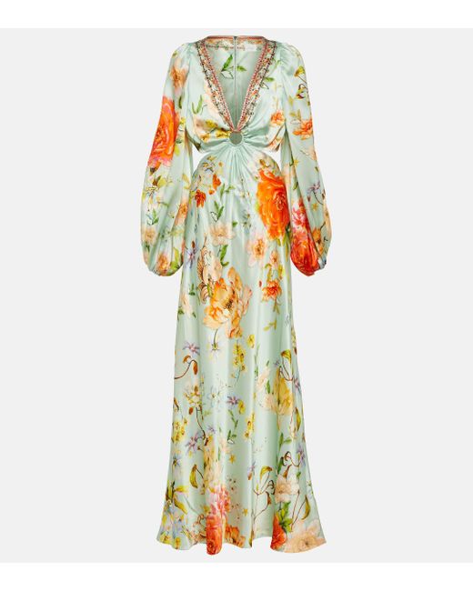 Camilla Multicolor Embellished Silk Cutout Maxi Dress