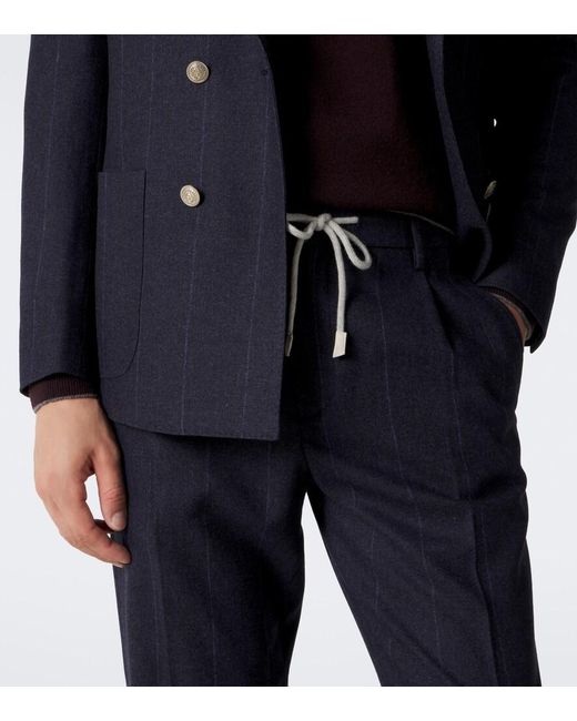 Eleventy Blue Wool, Cotton, And Cashmere Tapered Pants for men