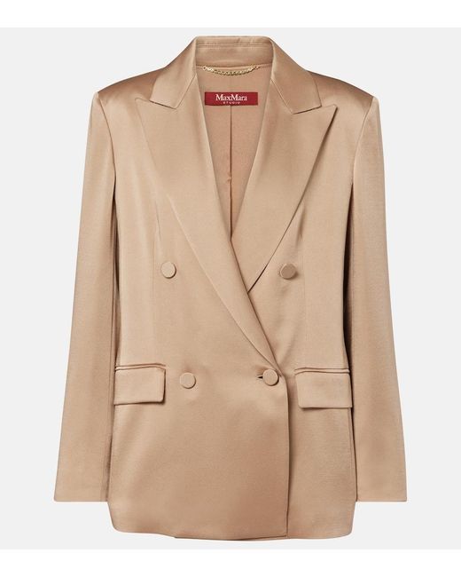 Max Mara Natural Arca Double-Breasted Satin Blazer