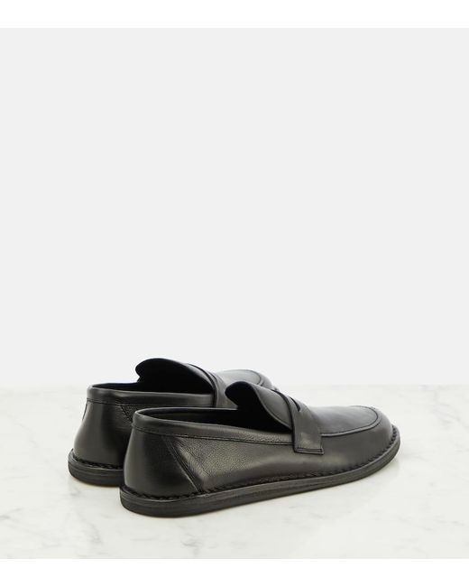 The Row Gray Cary Leather Loafers