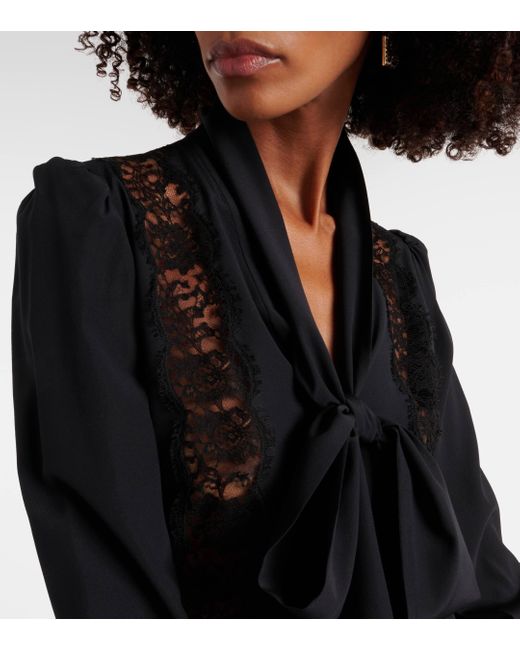 Dolce & Gabbana Black Tie-neck Silk-blend Blouse