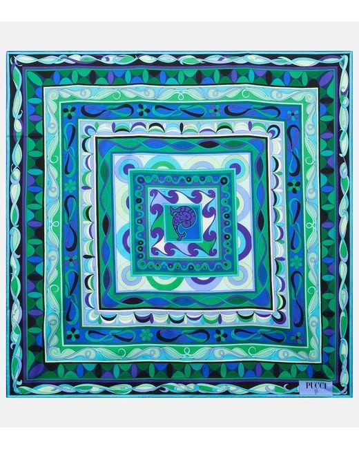 Emilio Pucci Green Printed Silk Twill Scarf