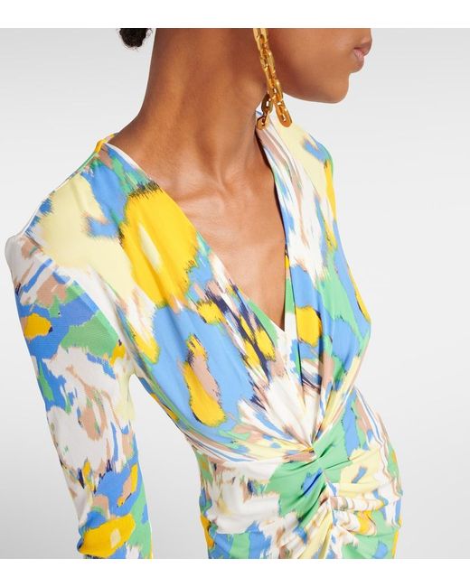 Diane von Furstenberg Blue Hades Printed Ruched Jersey Midi Dress