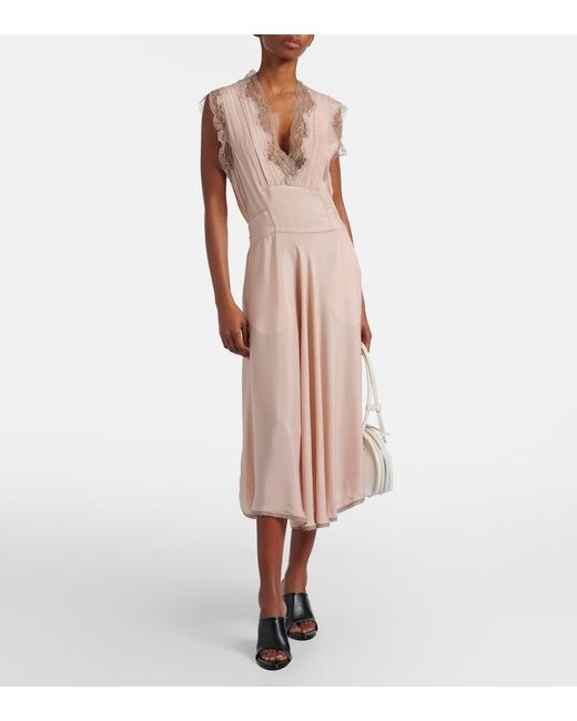 Maison Margiela Pink Belted Lace-Trimmed Midi Dress