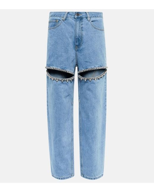 Area Blue Embellished Cutout High-rise Wide-leg Jeans