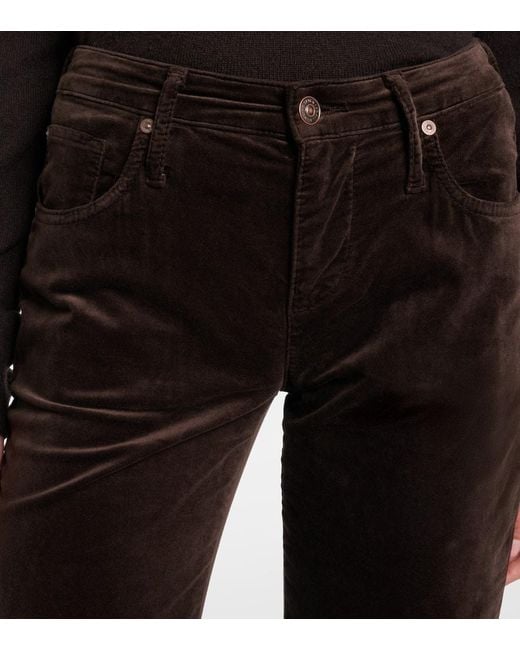 7 For All Mankind Black Calie Straight Mid-Rise Cotton-Blend Velvet Straight Pants