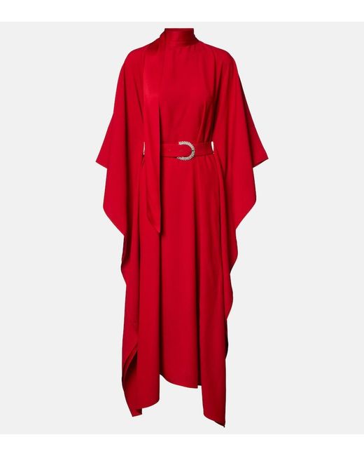 Taller Marmo Red La Luna Crytal-Embellished Belted Cady Gown