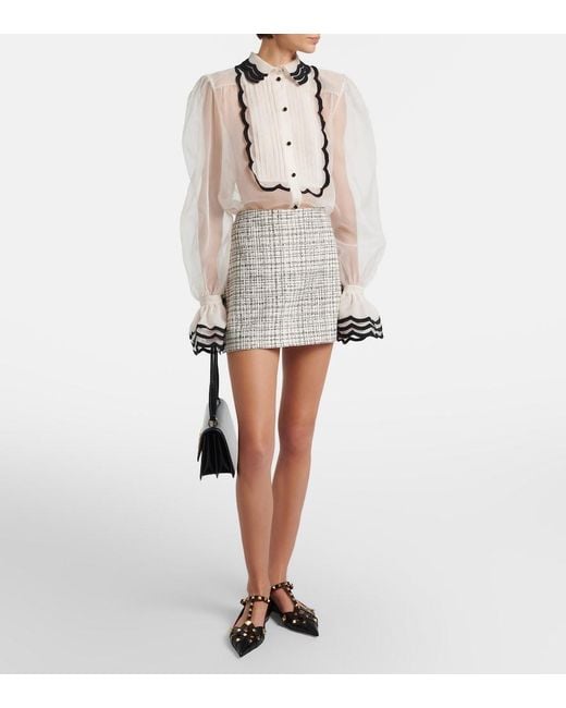 Valentino Natural Cotton-Blend Tweed Miniskirt