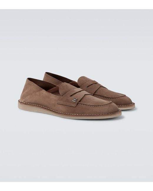 Dolce & Gabbana Brown New Florio Ideal Suede Penny Loafers for men
