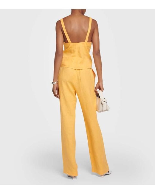 Nanushka Yellow Ruched Linen Top