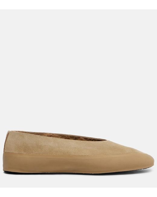 Le Monde Beryl Brown Apres Ski Shearling-Lined Suede Ballet Flats