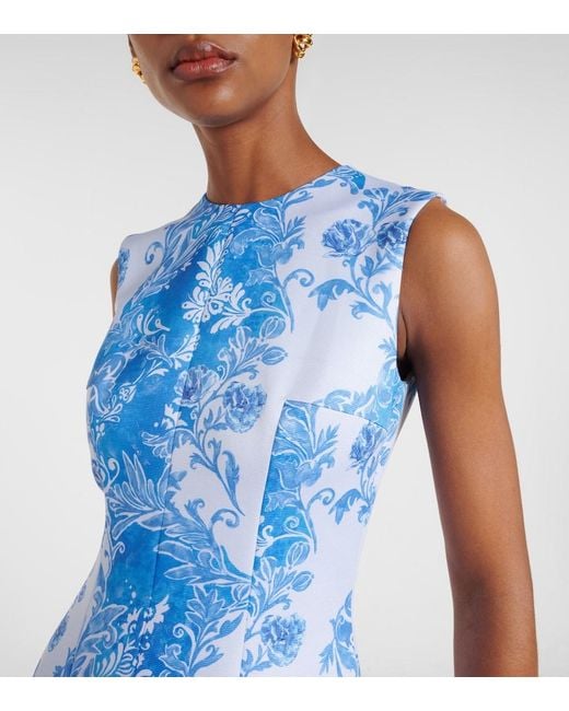 Emilia Wickstead Blue Mara Floral-Print Faille Midi Dress
