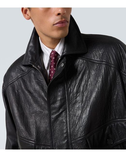 Saint Laurent Black Leather Bomber Jacket for men