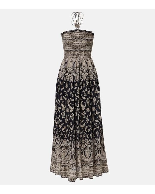 Veronica Beard White Ayanna Paisley Shirred Maxi Dress