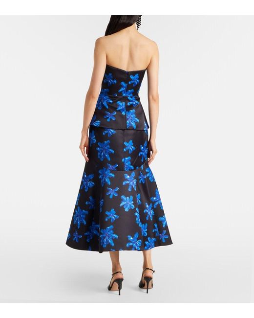 Emilia Wickstead Blue Regan Floral Genzianella Tube Top