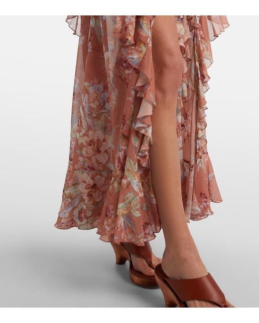 Zimmermann Red Awaken Floral Cotton And Silk Maxi Skirt