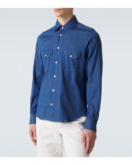 Kiton Blue Denim Shirt for men