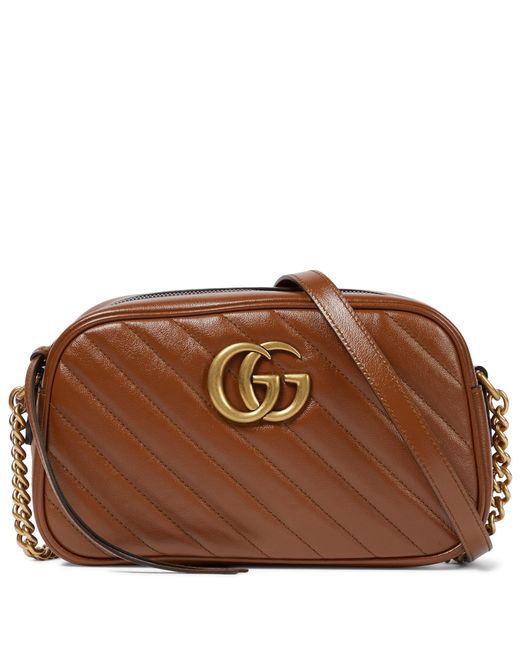 Gucci Leather GG Marmont Small Matelassé Shoulder Bag in Brown - Save 30% |  Lyst