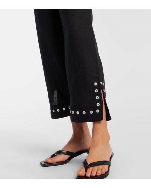 Staud Black Piha Linen-Blend Flared Pants
