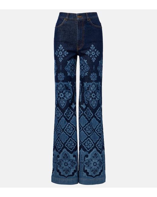 LaDoubleJ Blue Partenope Printed High-Rise Flared Jeans