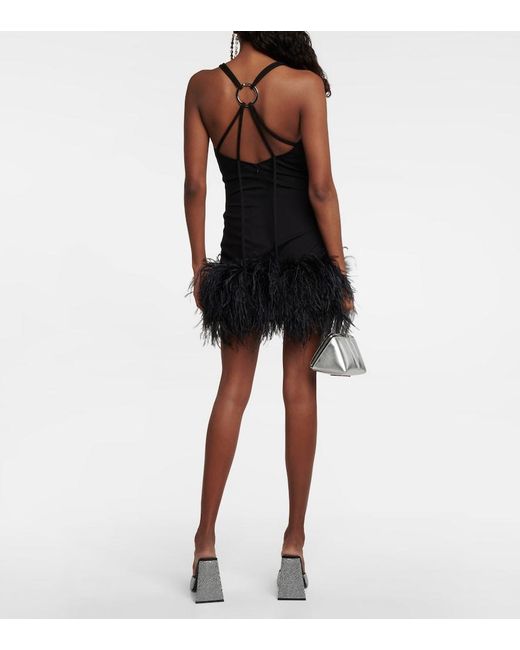 The Attico Black Fujiko Feather-Trimmed Minidress