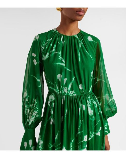 Erdem Green Floral Silk Voile Gown
