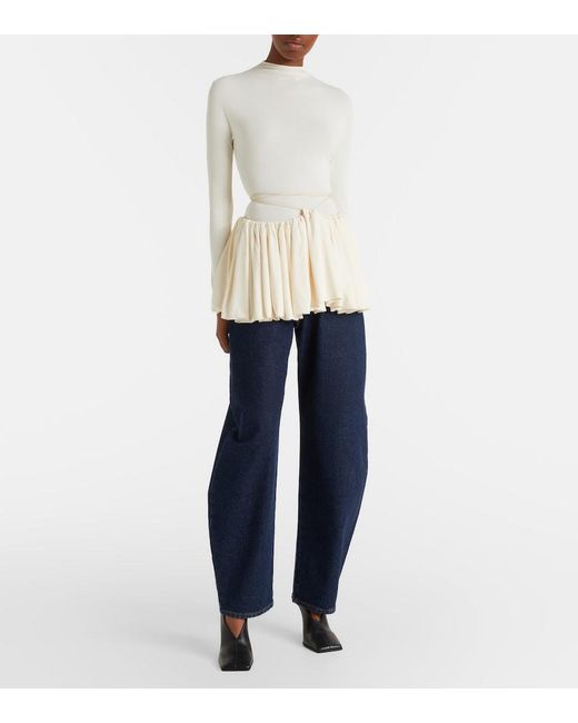 Alaïa White Gathered Jersey Minidress