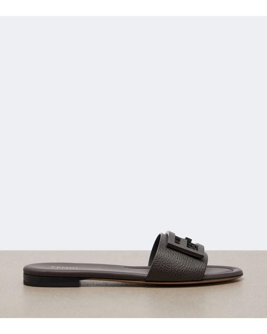 Fendi Brown Baguette Leather Slides