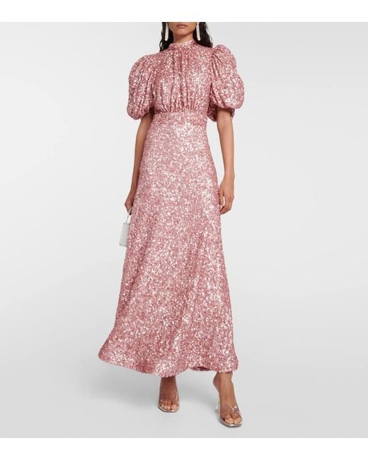 Drehen Sie das Jacquard -Kleid mit geschwollenen Ärmeln ROTATE BIRGER CHRISTENSEN en coloris Pink