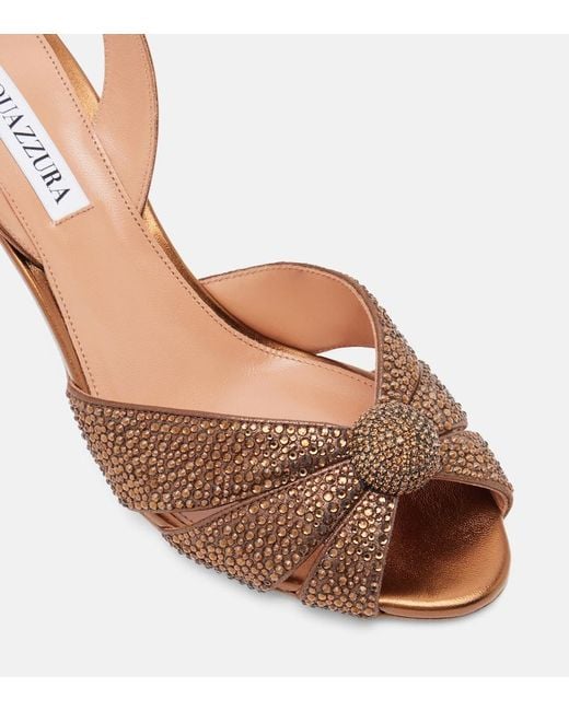 Aquazzura Brown Italian Flirt 75 Embellished Leather Sandals