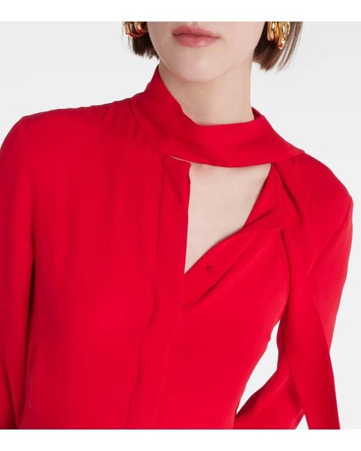 Valentino Red Tie-neck Silk Midi Dress