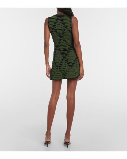 Alaïa Green Snake-Effect Knit Minidress