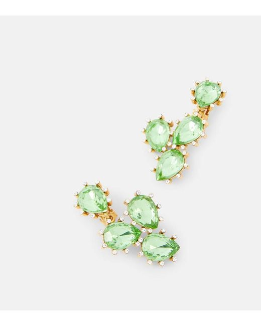Oscar de la Renta Green Cactus Crystal-embellished Drop Earrings